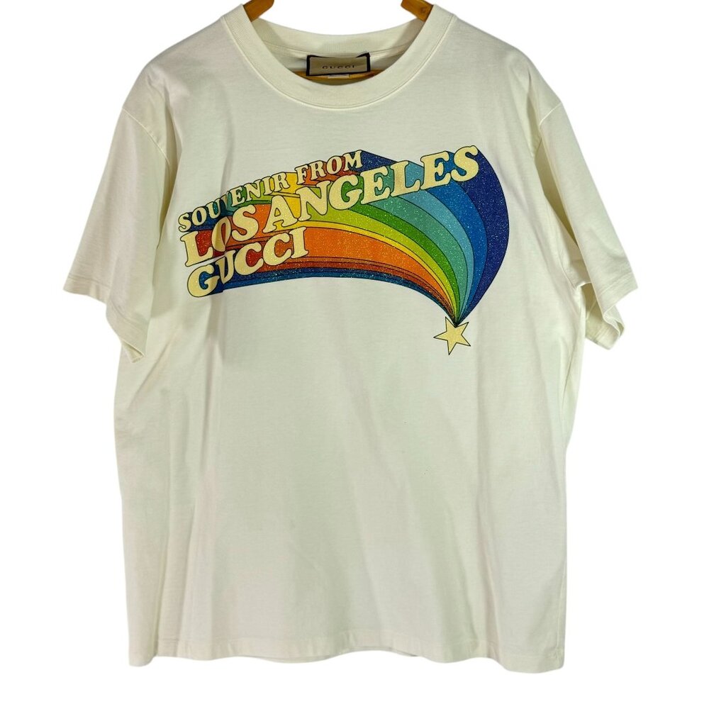 GUCCI White Cotton Souvenir from Los Angeles Men's T-shirt Made in Italy "M"